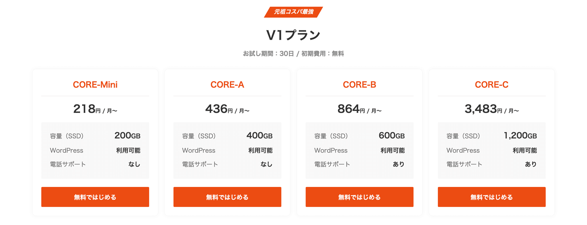 コスパ重視のV1プラン